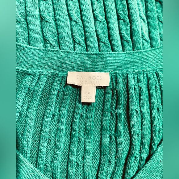 Talbots Cable knit sweater classic V neck green business office women’s LP - Picture 4 of 6